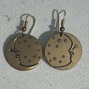 Vintage Gold Moon Face Disc Dangle Earrings #boho #indie #hippie